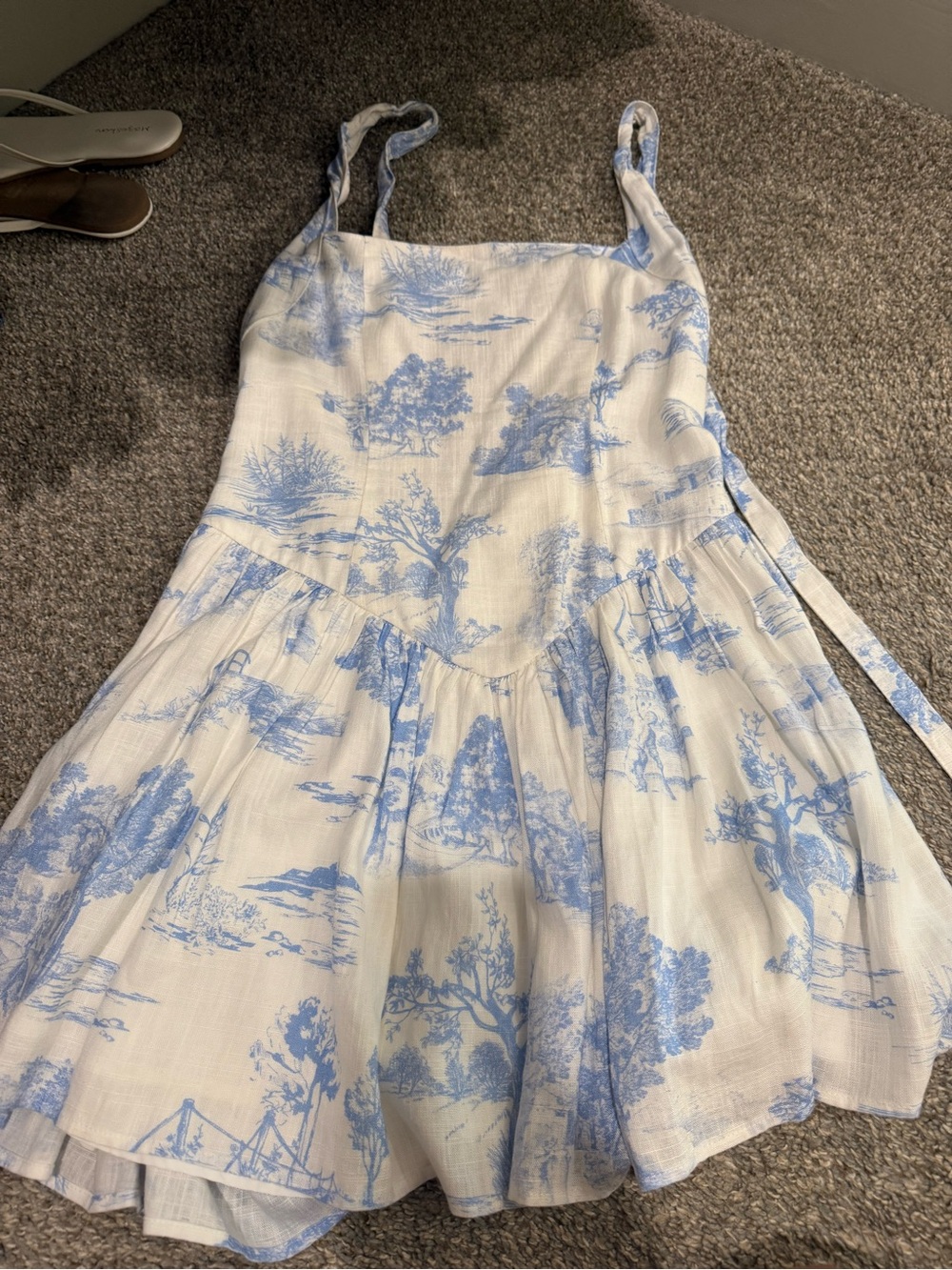 Womens Blue & White Toile Print Sundress